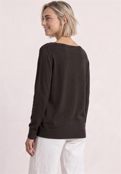 Basic Pullover mit U-Boot-Ausschnitt black coffee