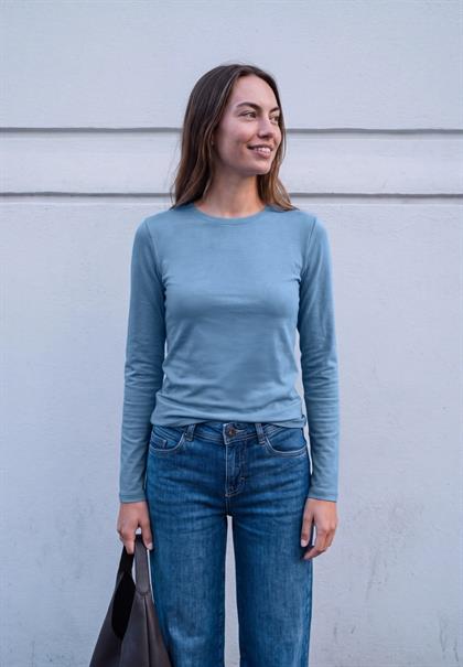 Basic Shirt in Unifarbe mit Rundhals loom blue