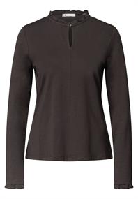 Basic Shirt mit Rüschen und Cut-Out-Detail black coffee