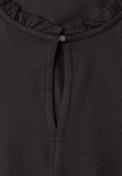 Basic Shirt mit Rüschen und Cut-Out-Detail black coffee