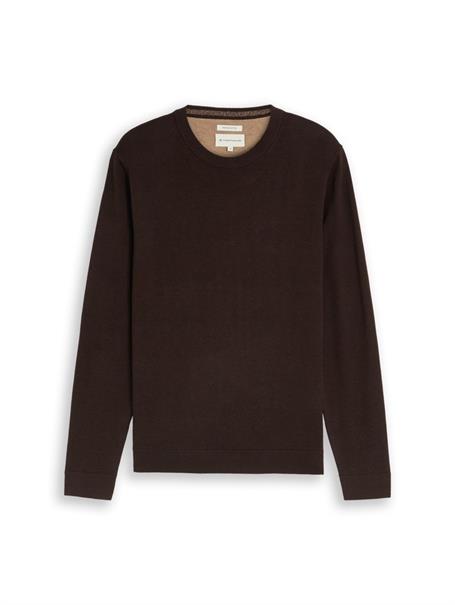 Basic Strickpullover aus Baumwolle dark chocolate brown melange