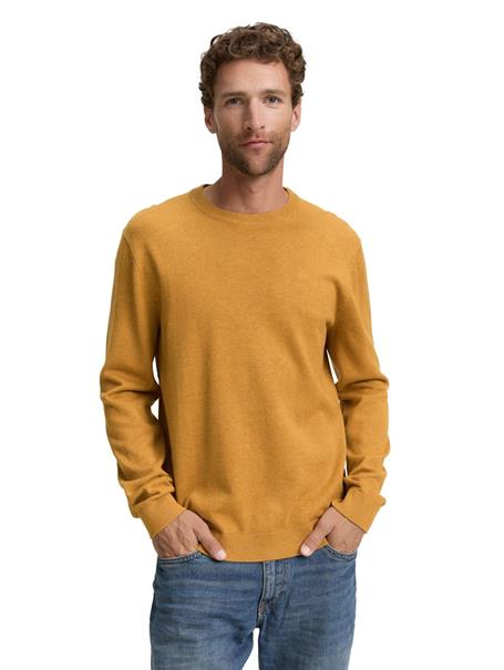 Basic Strickpullover aus Baumwolle mustard melange