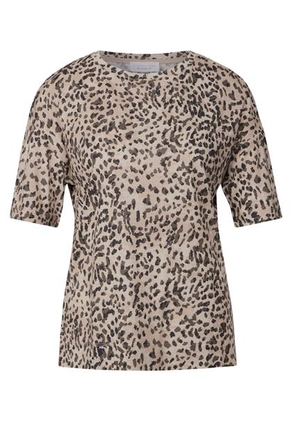 Basic T-Shirt mit Leo-Muster creamy brown