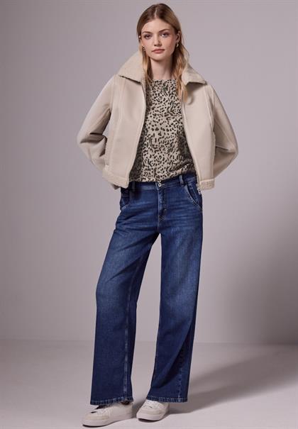 Basic T-Shirt mit Leo-Muster creamy brown