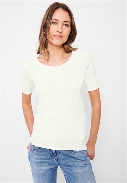 Basic T-Shirt mit Rundhals in Unifarbe vanilla white