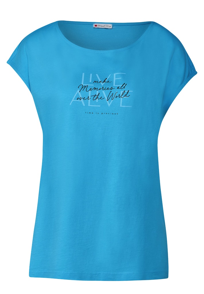 Street One Damen T-Shirt Basic T-Shirt mit Wording splash blue bequem  online kaufen bei