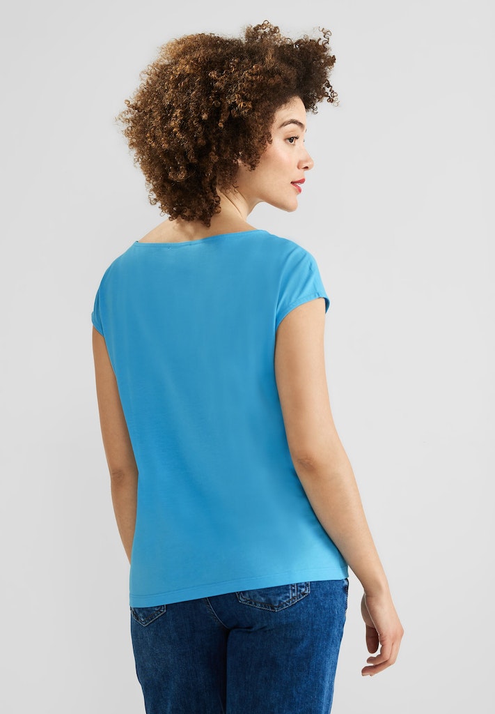 Street One Damen T-Shirt Basic T-Shirt mit Wording splash blue bequem  online kaufen bei