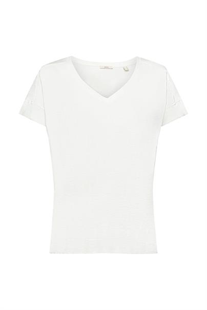 Baumwoll-T-Shirt mit V-Ausschnitt off white