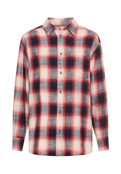 Baumwollbluse mit Brusttasche flame check