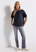 Baumwollbluse mit Details deepwater blue