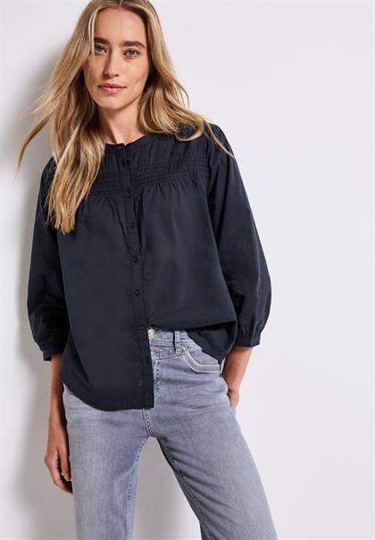Baumwollbluse mit Details deepwater blue