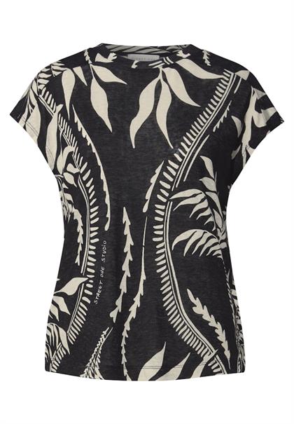 Bedrucktes Leinen-Look Shirt black