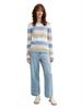 beige blue block stripe