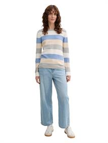 beige blue block stripe