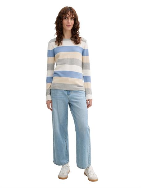 beige blue block stripe
