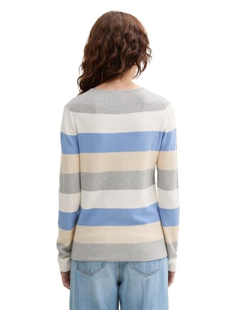 beige blue block stripe