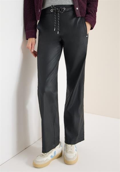 Beschichtete Wide Leg Hose black