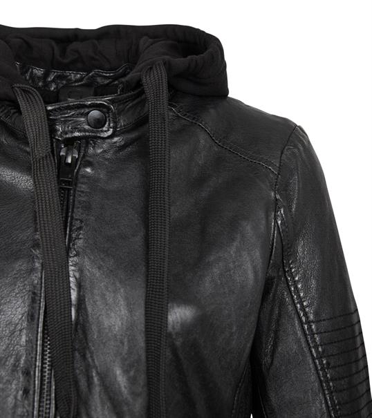 Bikerjacke mit abnehmbarem Jerseyhoodie schwarz