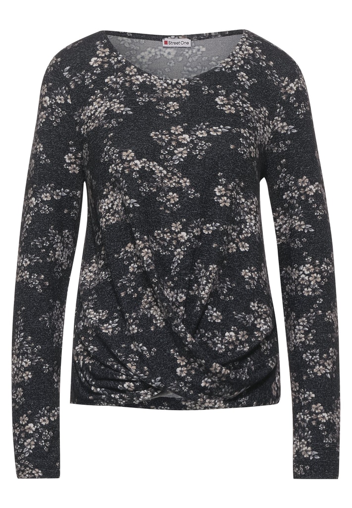 Street One Damen Longsleeve Blumen-Shirt mit Knoten black bequem online  kaufen bei