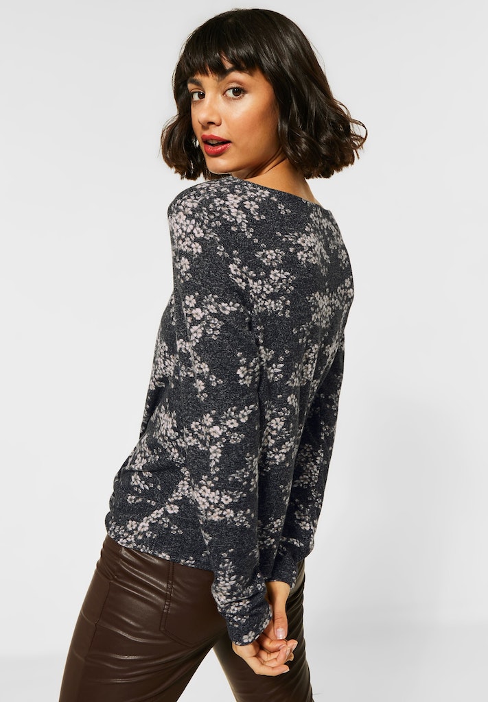 Street One Damen Longsleeve Blumen-Shirt mit Knoten black bequem online  kaufen bei