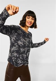 Blumen-Shirt mit Knoten black