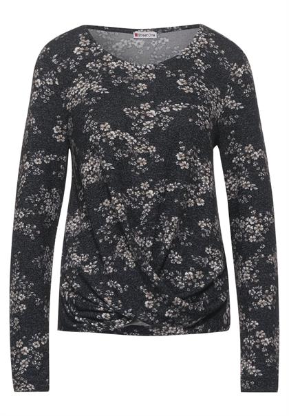 Blumen-Shirt mit Knoten black