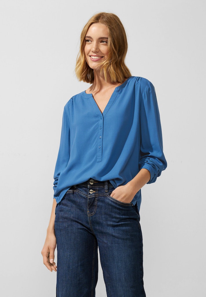 Street One Damen Langarmbluse Bluse in Unifarbe dahlia blue bequem online  kaufen bei | Blusen