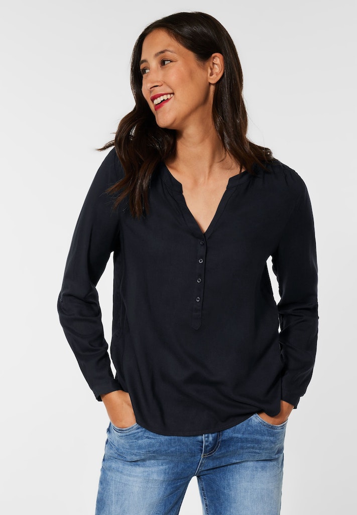 Street One Damen Langarmbluse Bluse in Unifarbe dark blue bequem online  kaufen bei