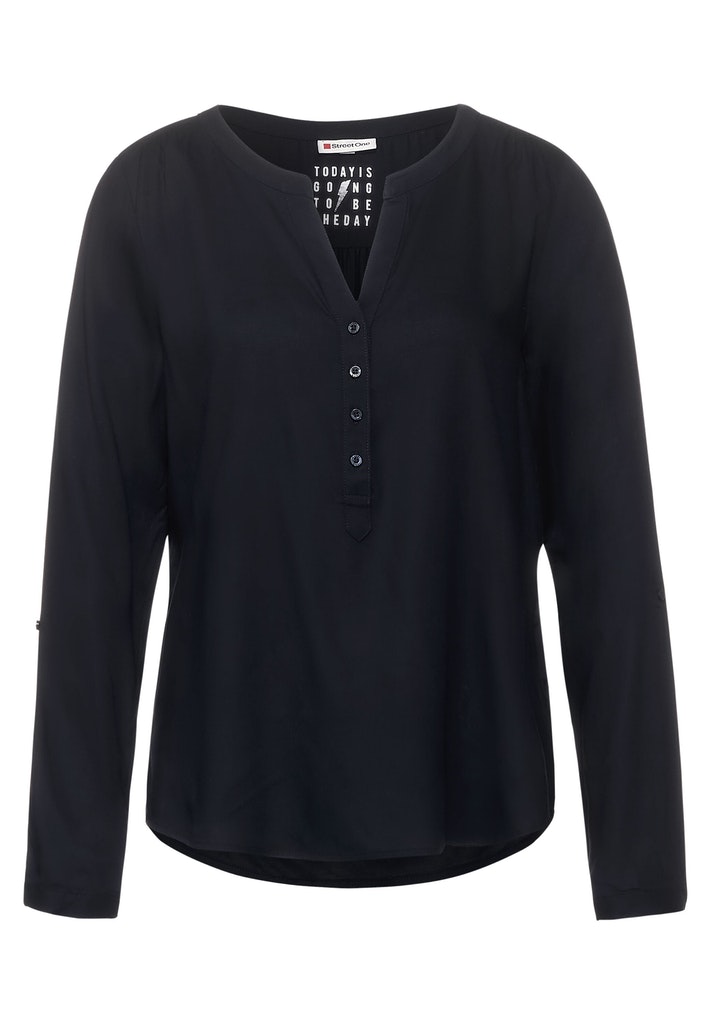 Street One Damen Langarmbluse Bluse in Unifarbe dark blue bequem online  kaufen bei