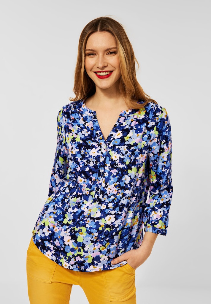 Street One Damen Langarmbluse Bluse mit Blumen Muster grand blue bequem  online kaufen bei