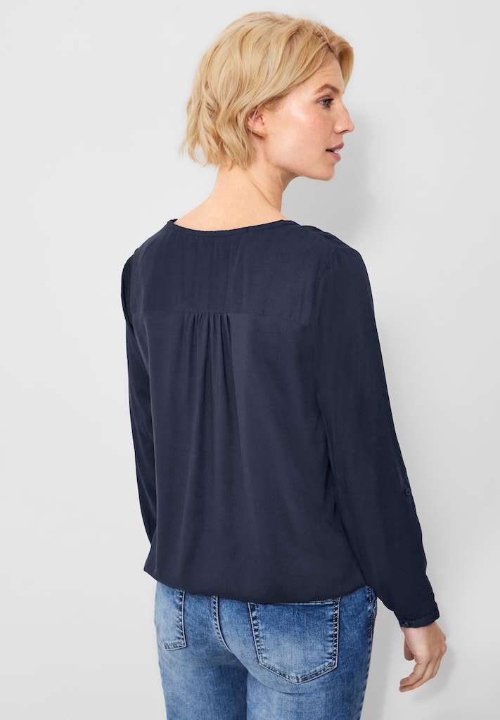 Cecil Damen Langarmbluse Bluse mit Elastiksaum blue online bequem bei deep kaufen
