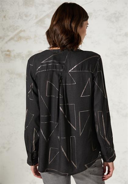Bluse mit Folienprint black melange