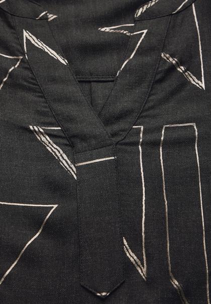 Bluse mit Folienprint black melange