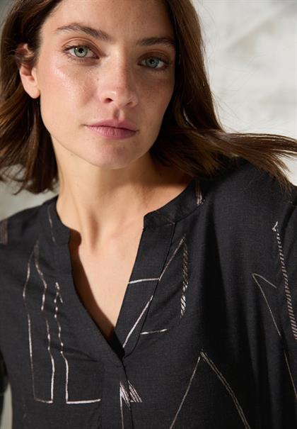 Bluse mit Folienprint black melange