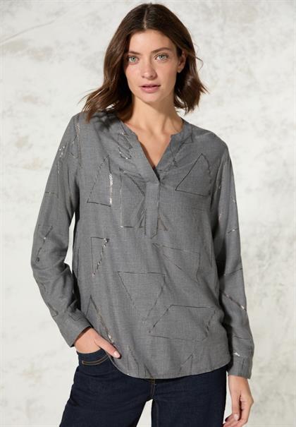 Bluse mit Folienprint platinum grey mel.