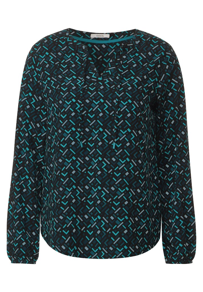 Cecil Damen Langarmbluse Bluse mit Minimalmuster strong petrol blue bequem  online kaufen bei