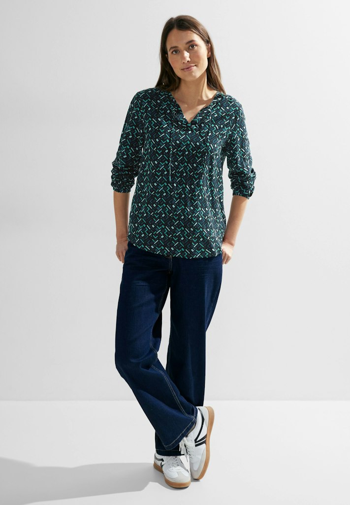 Cecil Damen Langarmbluse Bluse mit Minimalmuster strong petrol blue bequem  online kaufen bei