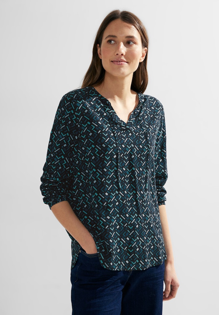 Cecil Damen Langarmbluse Bluse mit Minimalmuster strong petrol blue bequem  online kaufen bei