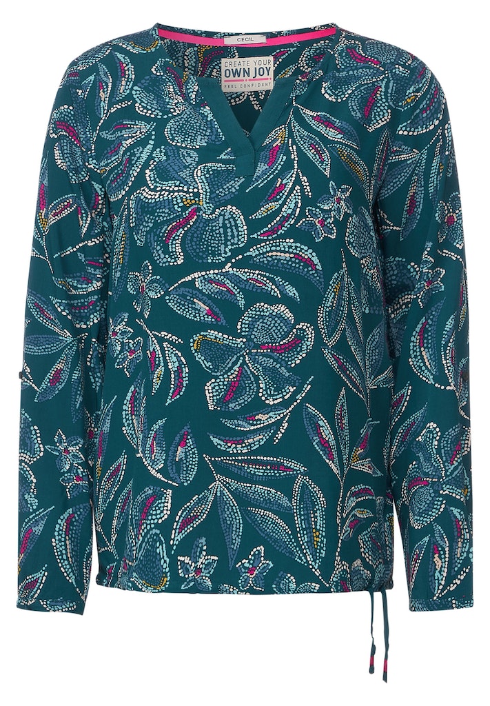 Cecil Damen Langarmbluse Bluse mit Multicolorprint deep lake green bequem  online kaufen bei