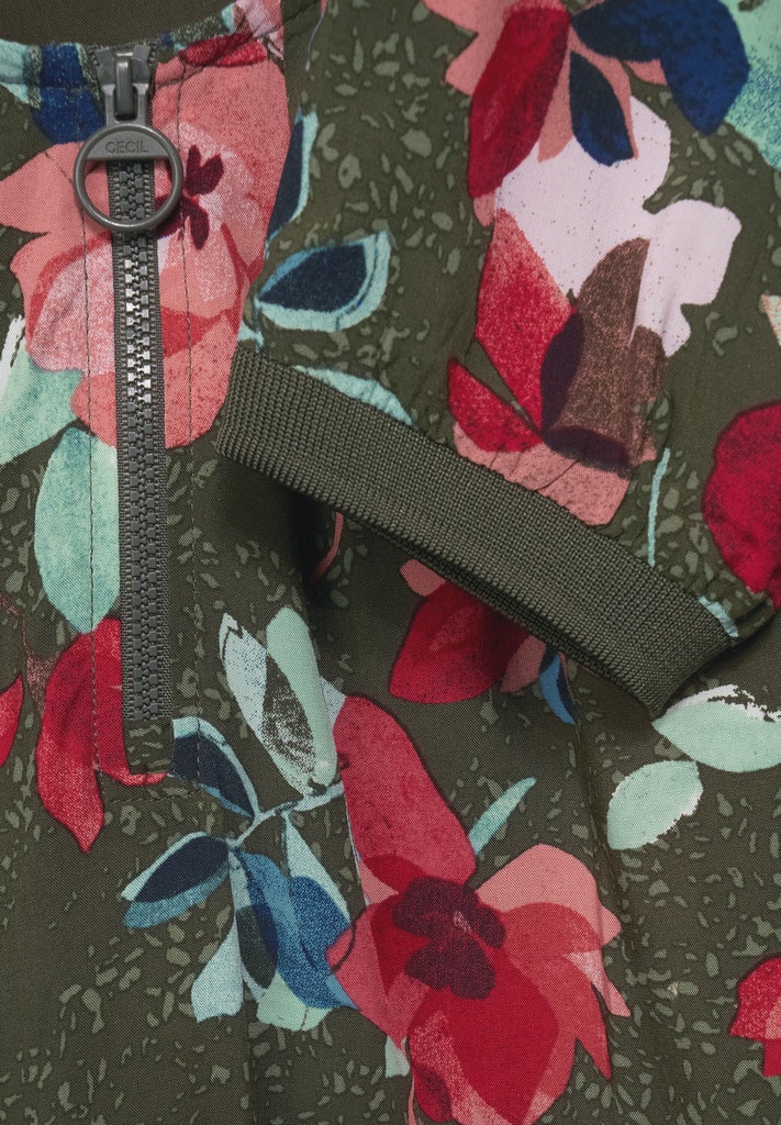 Cecil Damen Langarmbluse Bluse mit Print und Zipper utility olive bequem  online kaufen bei