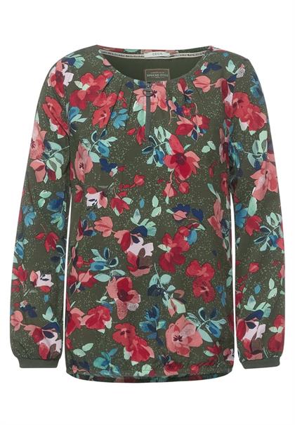 Bluse mit Print und Zipper utility olive