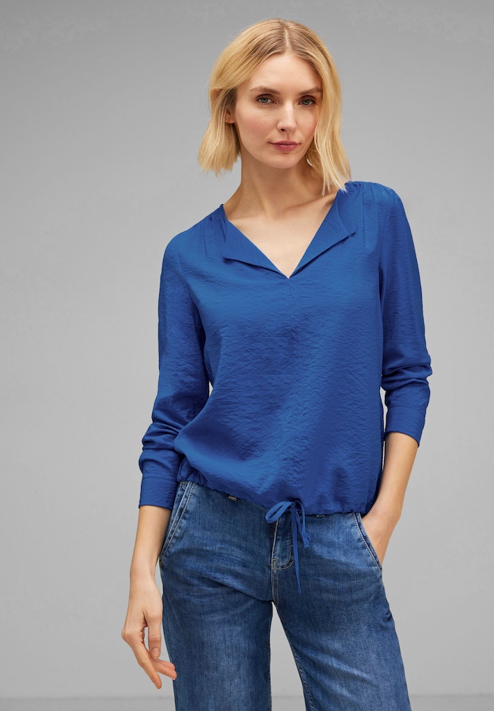 One bequem bei Langarmbluse online fresh blue Bluse Damen Raffung Street kaufen gentle mit intense