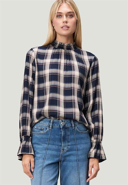 Bluse mit Rüschen dark bluebeige