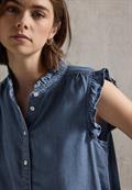 Bluse mit Rüschendetails medium blue soft washed