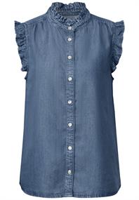 Bluse mit Rüschendetails medium blue soft washed
