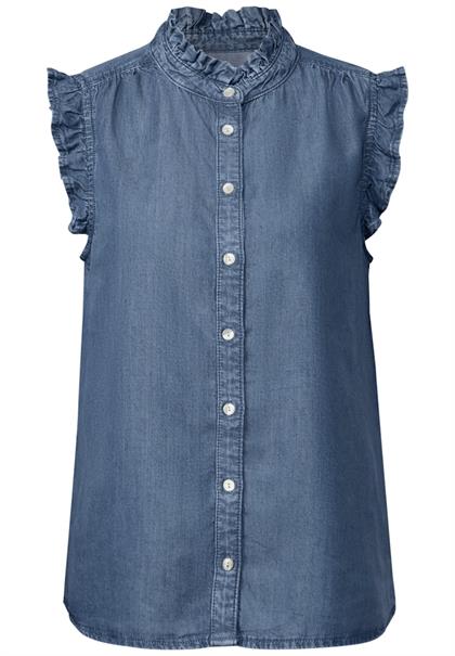 Bluse mit Rüschendetails medium blue soft washed
