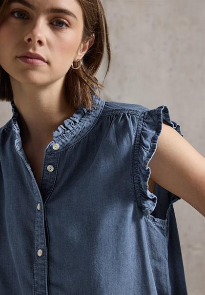 Bluse mit Rüschendetails medium blue soft washed