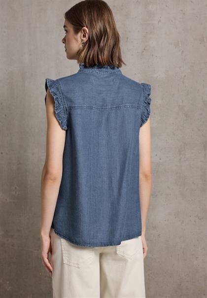 Bluse mit Rüschendetails medium blue soft washed