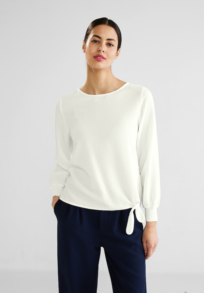 Street One Damen Langarmbluse Bluse mit Schleifendetail off white bequem  online kaufen bei