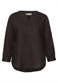 Bluse mit Split Neck aus Leinenmix espresso brown